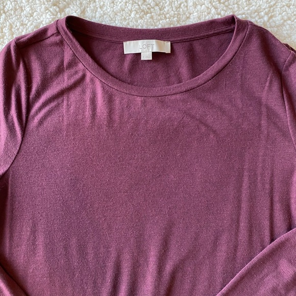 LOFT Burgundy knit tee with plaid detail - Picture 3 of 8